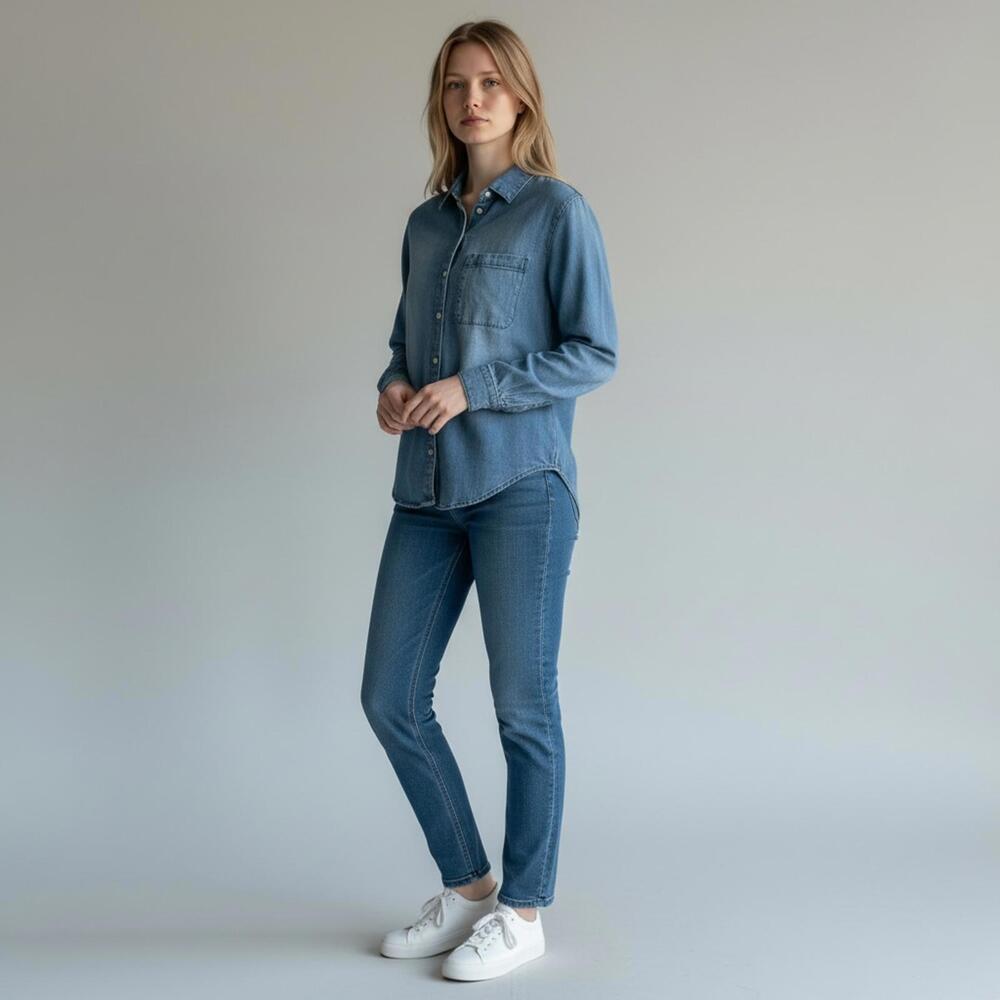 Universal Thread Chambray Denim Button Down Shirt… - image 2